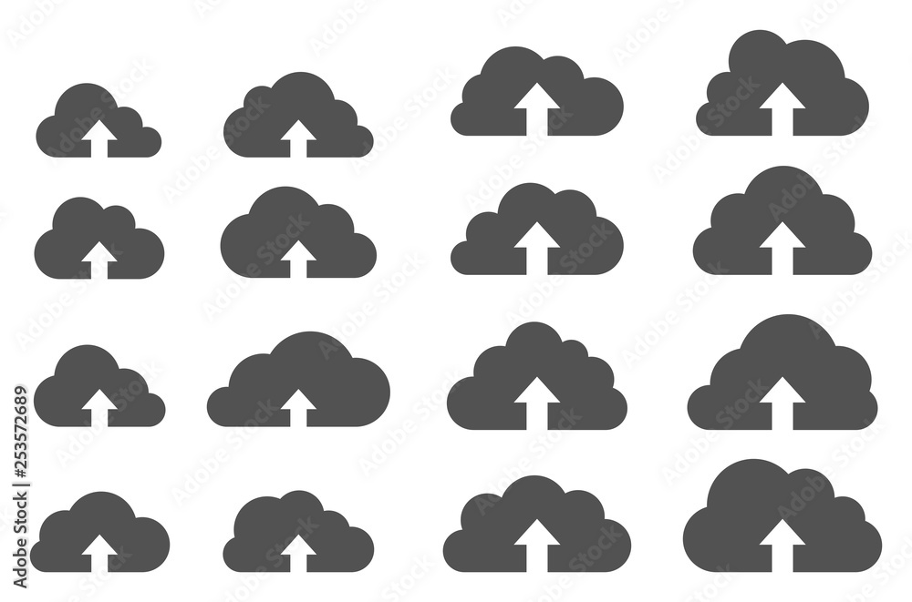 Cloud upload collection on white background Cloud upload collection on white background