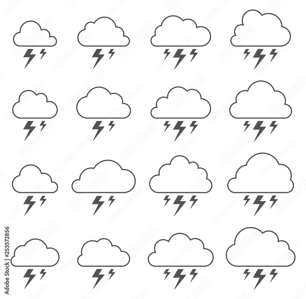 Cloud and lightning, storm on white background Cloud and lightning, storm on white background