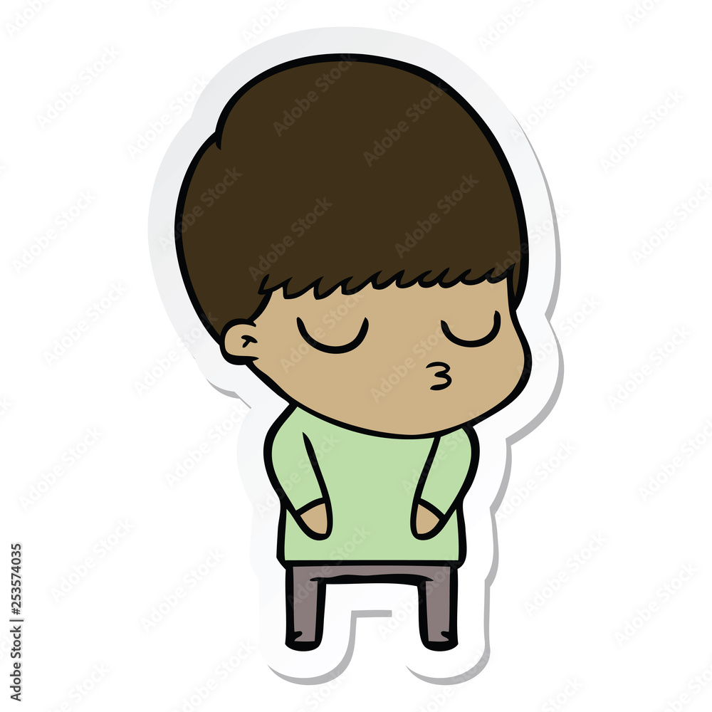 sticker of a cartoon calm boy