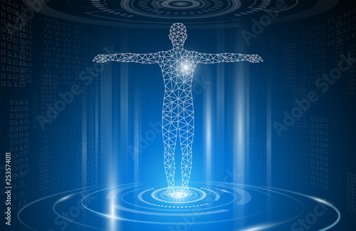 abstract background technology concept in blue light,brain and human body heal ,technology modern medical science in future and global international medical with tests analysis clone DNA human