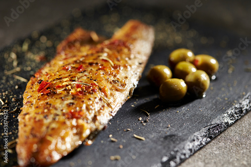 Grilled fish with olive  photo