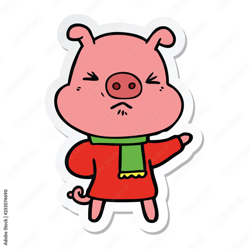sticker of a cartoon angry pig sticker of a cartoon angry pig
