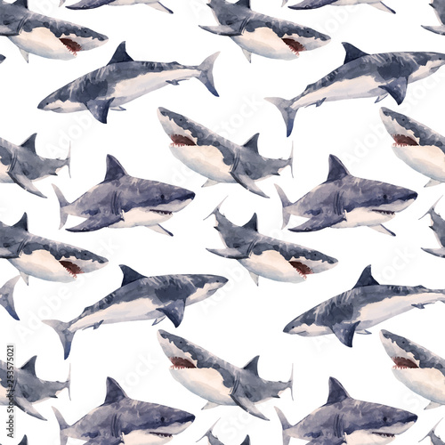 Watercolor shark vector pattern