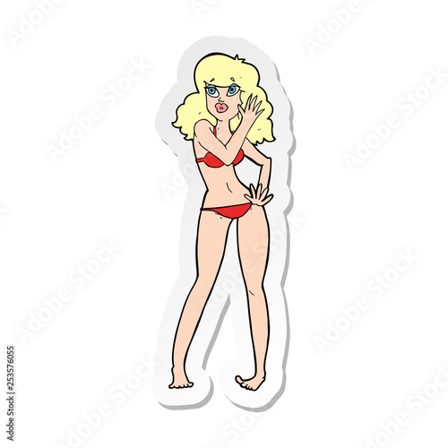 sticker of a cartoon pretty woman in bikini