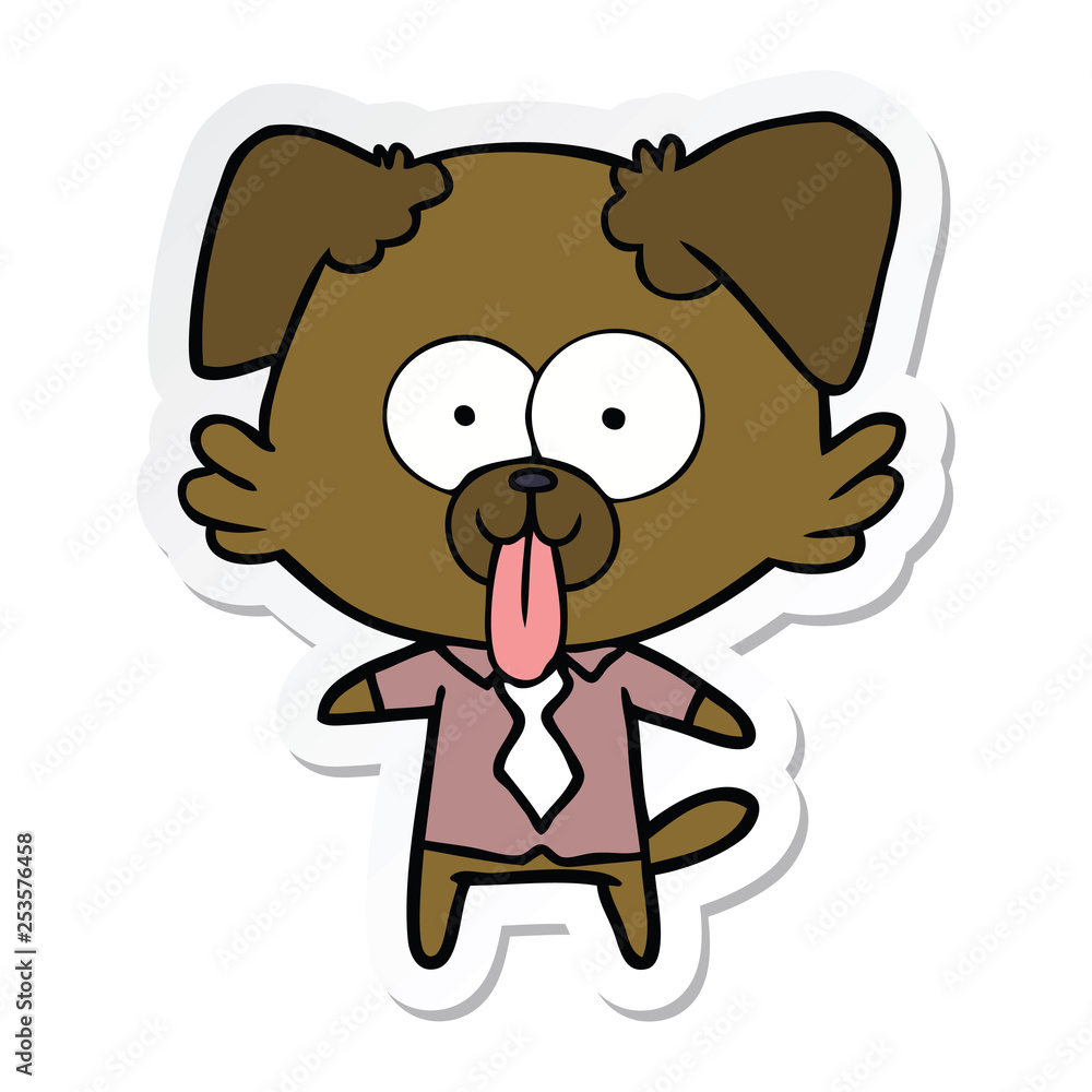 sticker of a cartoon dog with tongue sticking out