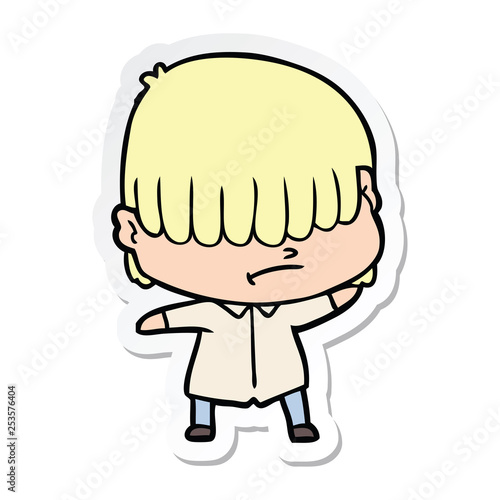 sticker of a cartoon boy with untidy hair