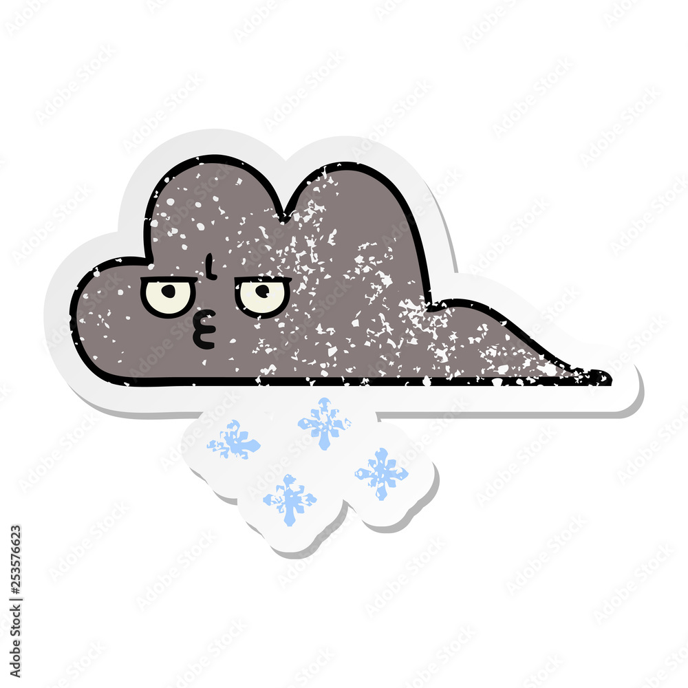 distressed sticker of a cute cartoon storm snow cloud distressed sticker of a cute cartoon storm snow cloud