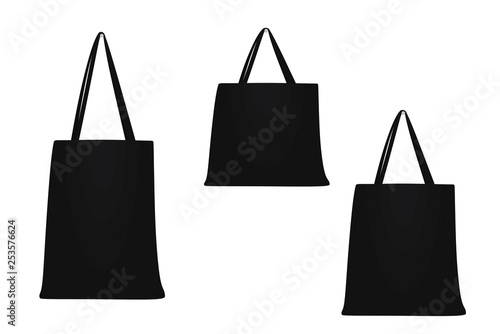Black shopping bag set. vector illustration