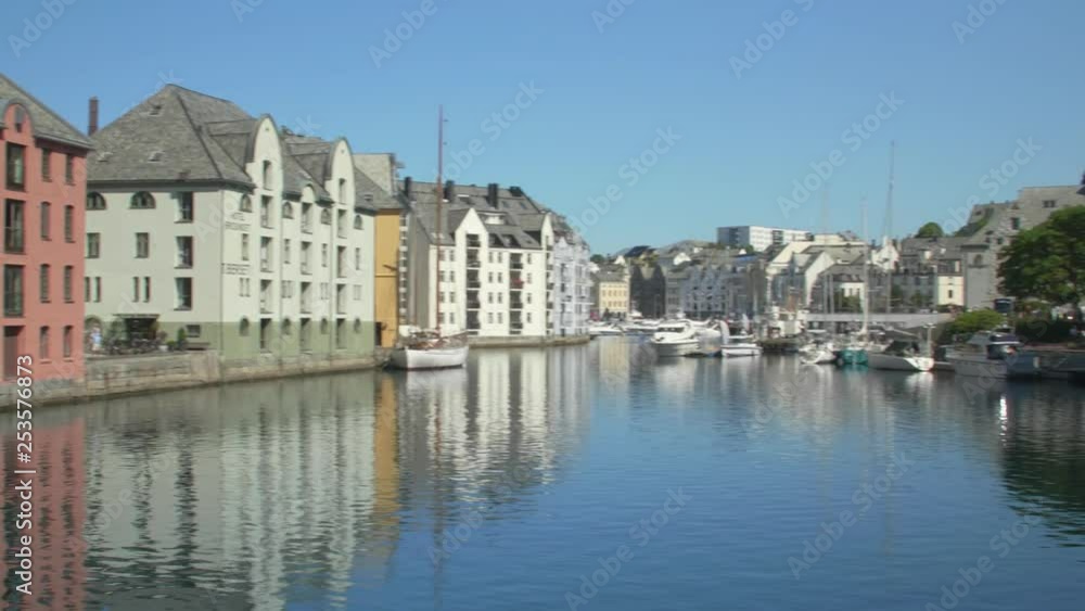 The famous view of Alesund downtown harbour. The famous view of Alesund downtown harbour.