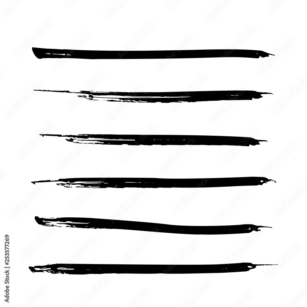Set of black paint, ink brush strokes, lines. Dirty artistic design elements. Vector eps10.