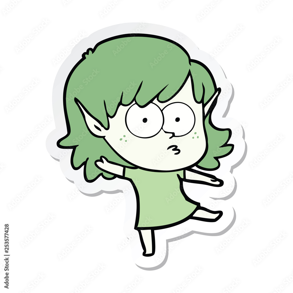 sticker of a cartoon elf girl dancing sticker of a cartoon elf girl dancing