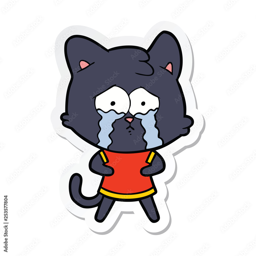 sticker of a cartoon crying cat sticker of a cartoon crying cat