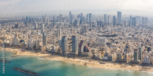 Tel Aviv Skyline Panorama Israel Strand Stadt Meer Luftbild Hochhäuser