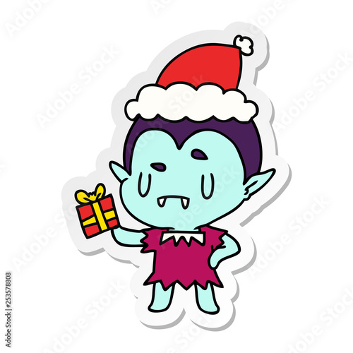 christmas sticker cartoon of kawaii vampire