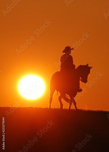 Cowboy riding horse in the sunset © Myah