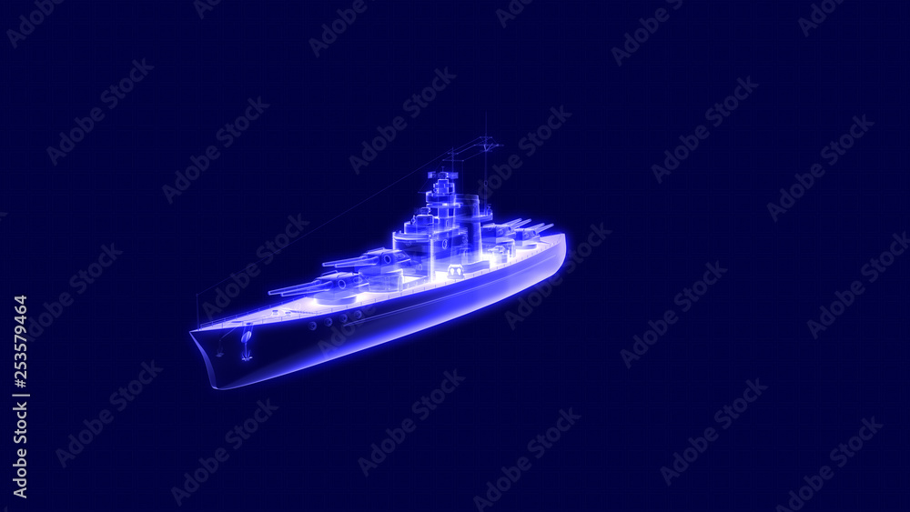 3d illustration of a battleship hologram 3d illustration of a battleship hologram