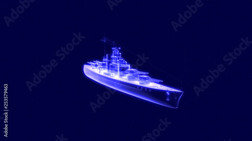 3d illustration of a battleship hologram
