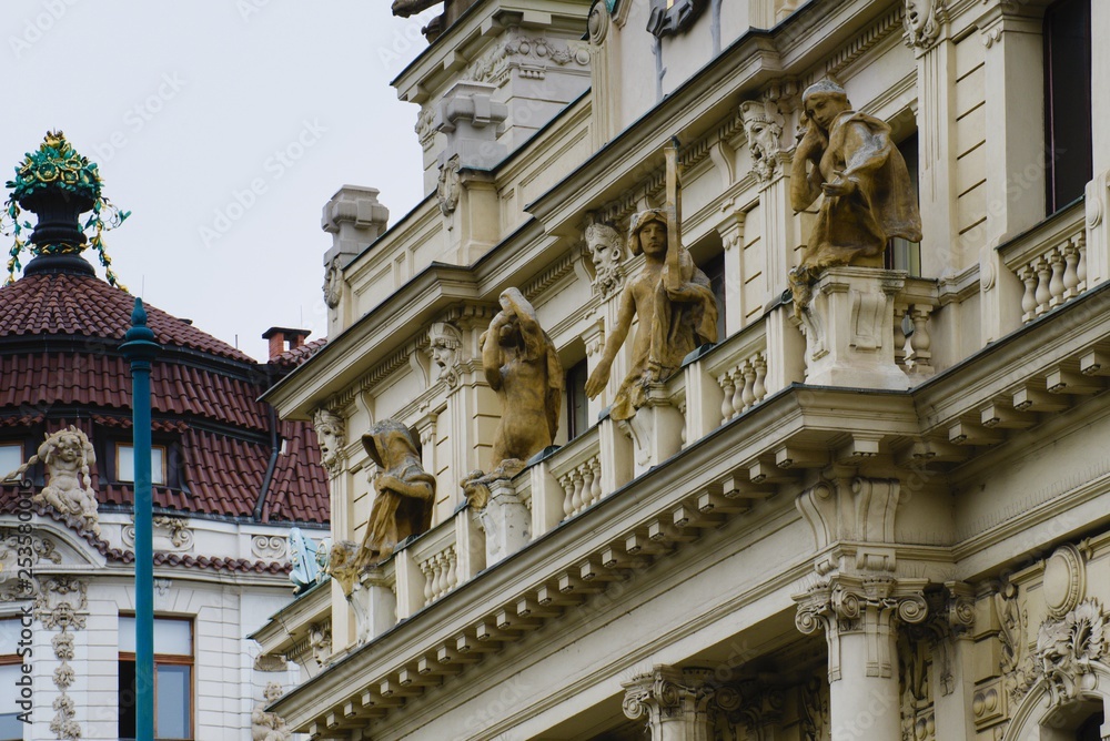Sculptures on the facade of the building