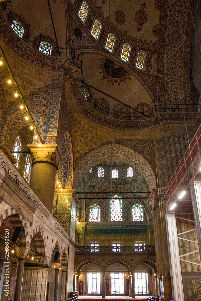 Istanbul, Turkey: Interior of Sultanahmet mosque.