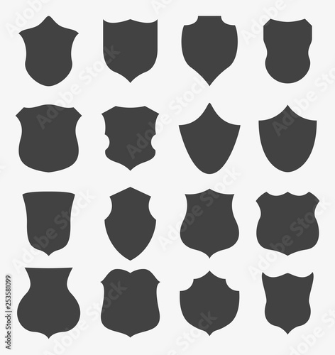 Set of shields on light grey background