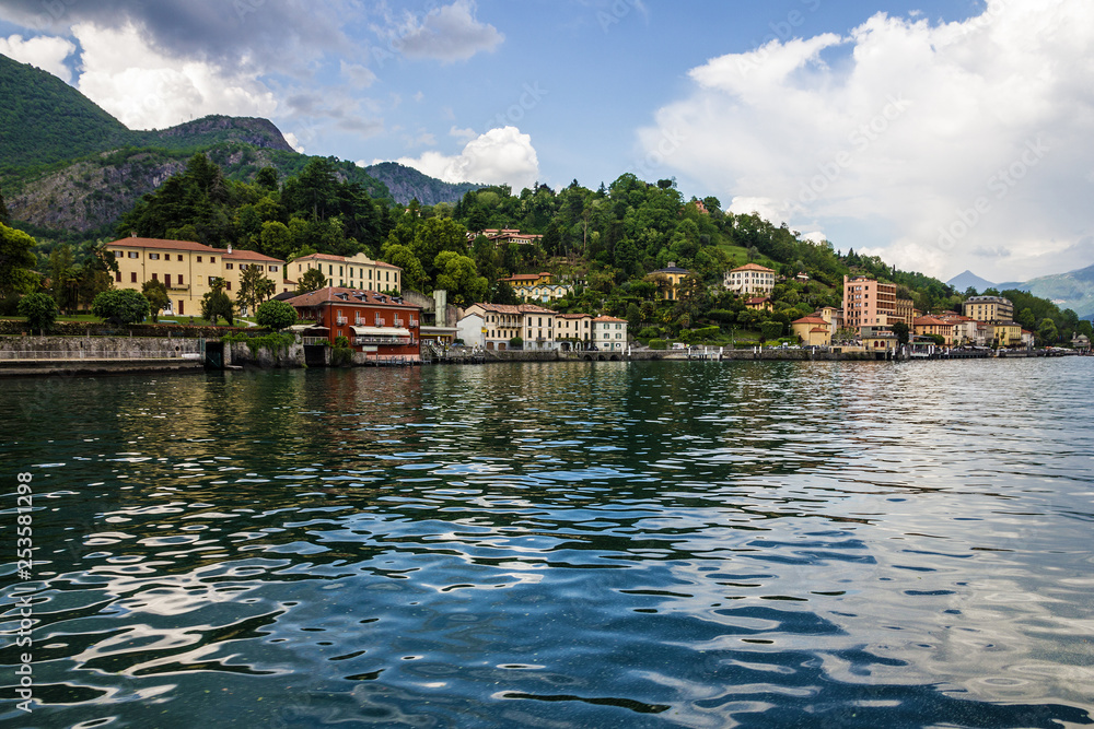 Lake Como in Lombardy, Italy. Town houses