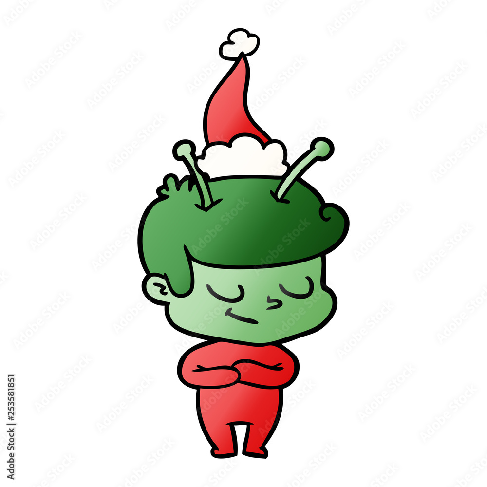 Fototapeta premium friendly gradient cartoon of a spaceman wearing santa hat