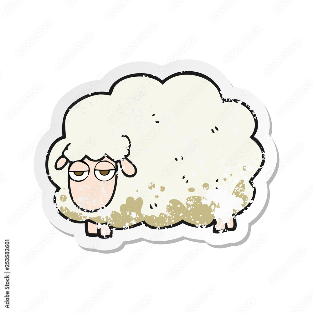 retro distressed sticker of a cartoon muddy winter sheep retro distressed sticker of a cartoon muddy winter sheep