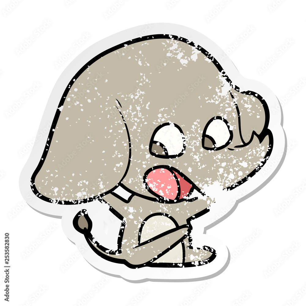 distressed sticker of a cute cartoon elephant distressed sticker of a cute cartoon elephant
