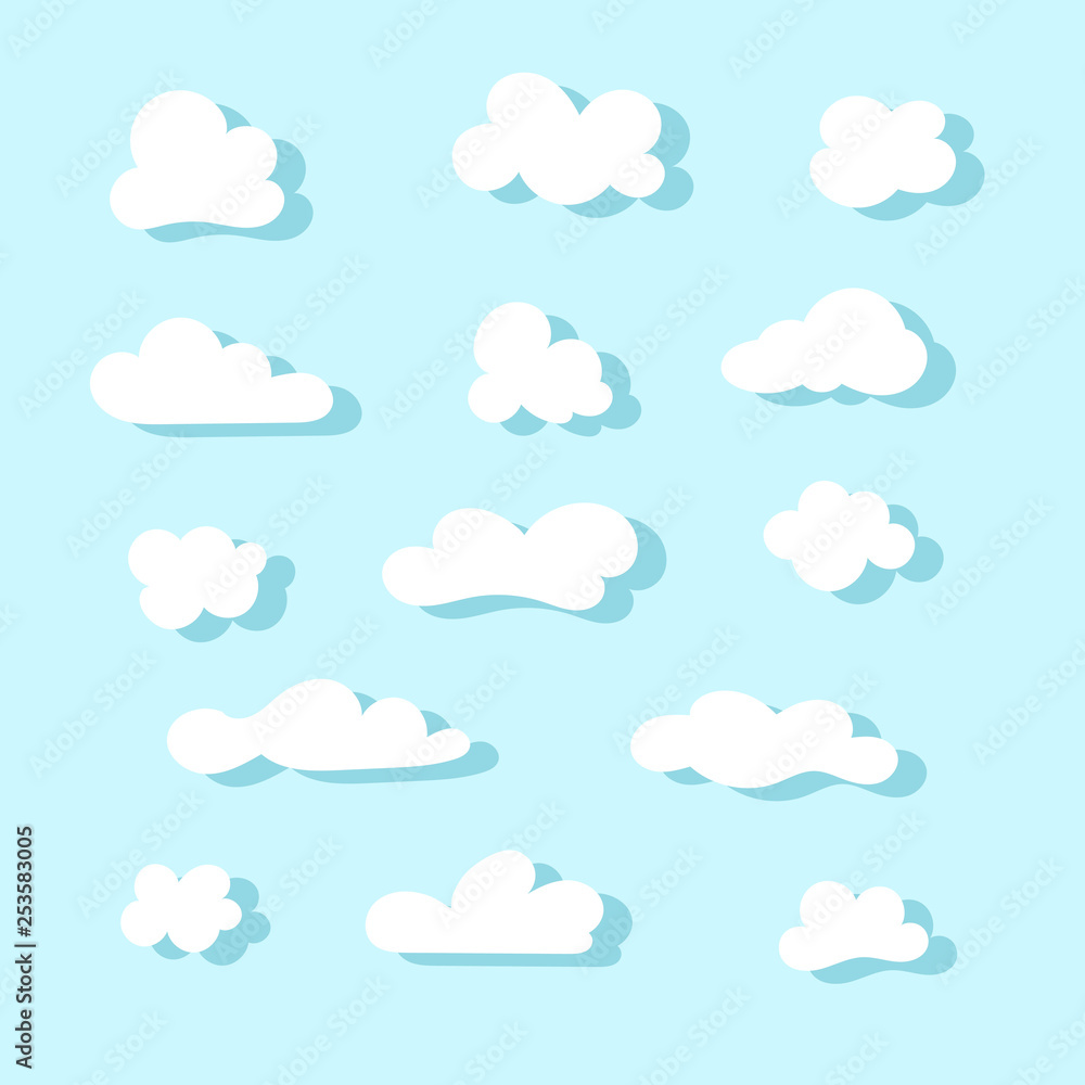 Set of cute cartoon clouds. Vector illustration