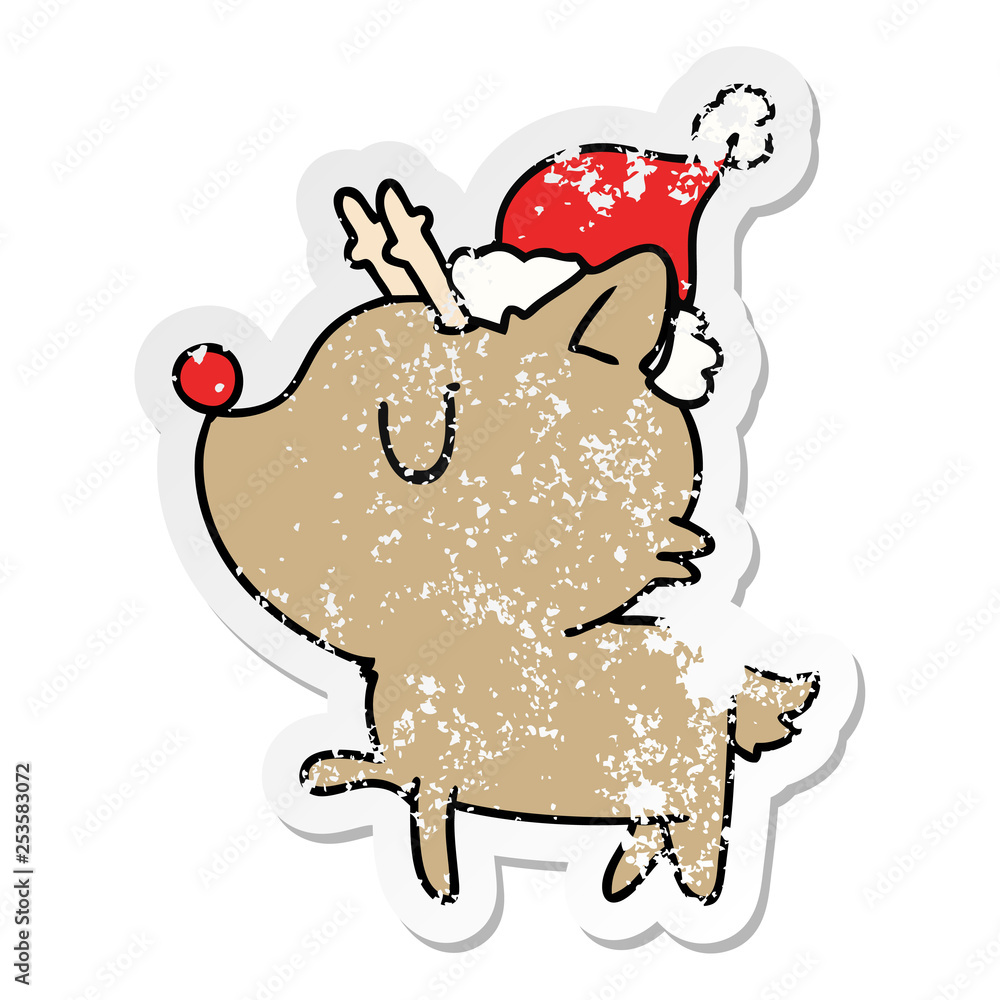 christmas distressed sticker cartoon of kawaii deer christmas distressed sticker cartoon of kawaii deer