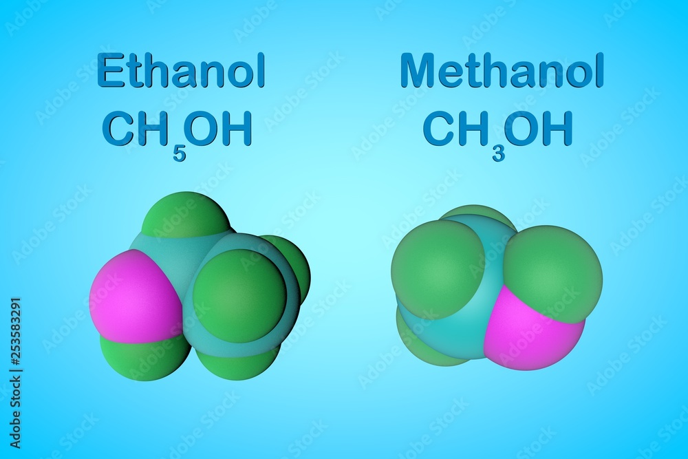 Structural Model Methanol Structural chemical formulas and models of ethanol and methanol ...