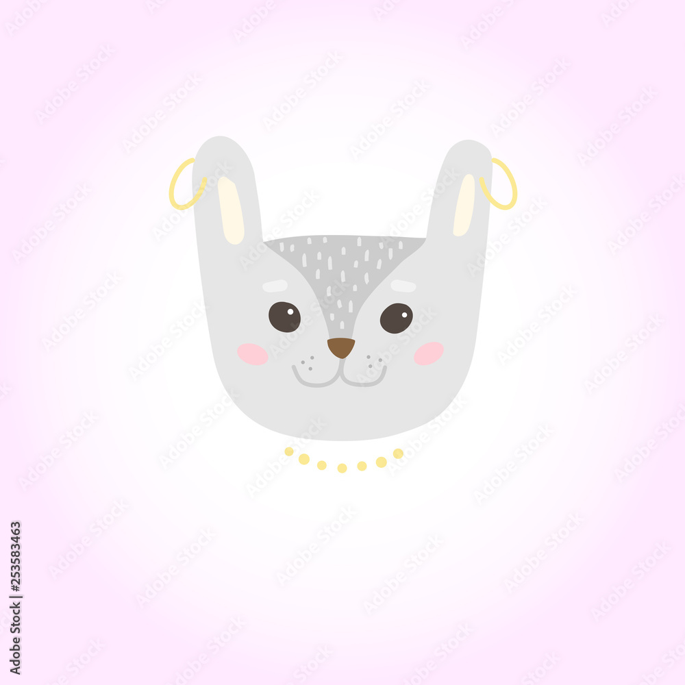 Cute cartoon character of a rabbit. Cool picture is great for children's products: clothes, textiles, postcards, stationery products and other things. Vector illustration.
