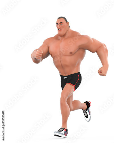 muscle man cartoon in an white background