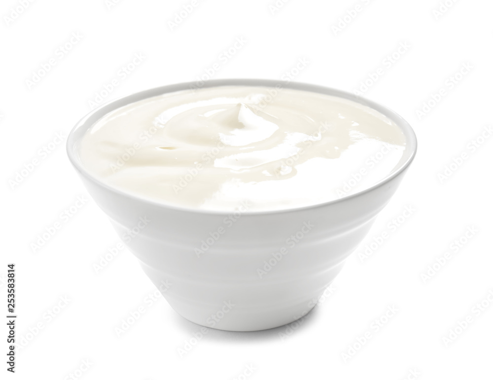 Bowl with creamy yogurt on white background Bowl with creamy yogurt on white background