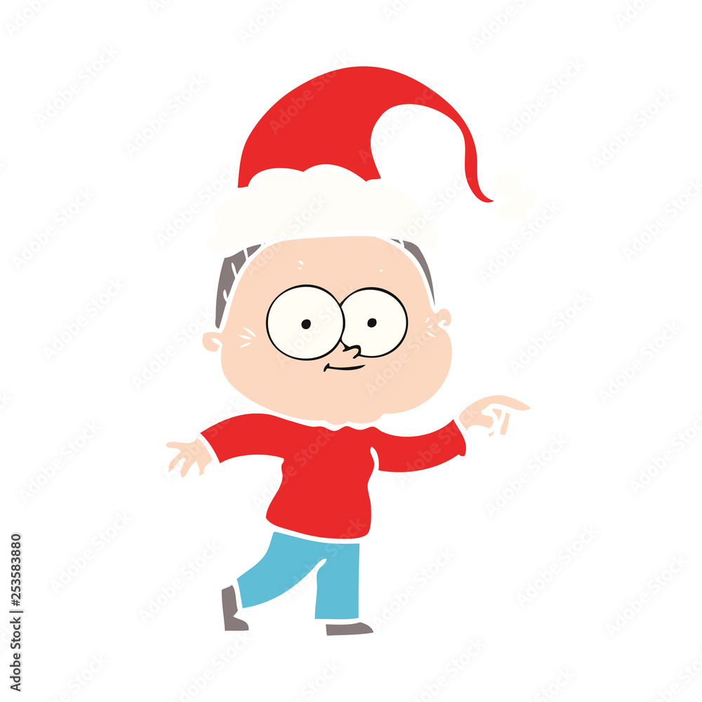 flat color illustration of a happy old woman wearing santa hat flat color illustration of a happy old woman wearing santa hat
