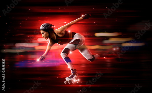 Professional beautiful woman rollerskating © Andrey Burmakin
