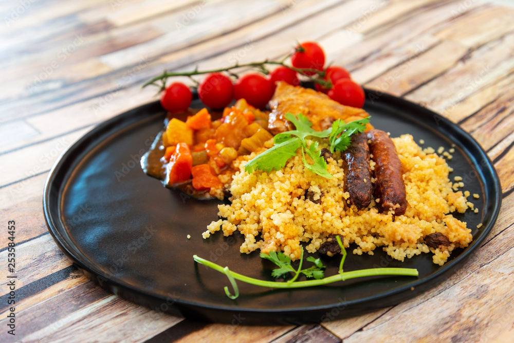 traditional moroccan dish couscous salad with Sausage traditional moroccan dish couscous salad with Sausage