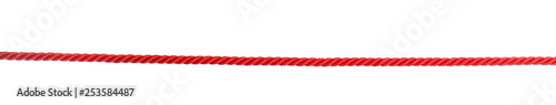 Strong red climbing rope on white background