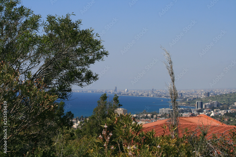 Obraz premium Cityscape and seascape from top of a hill 