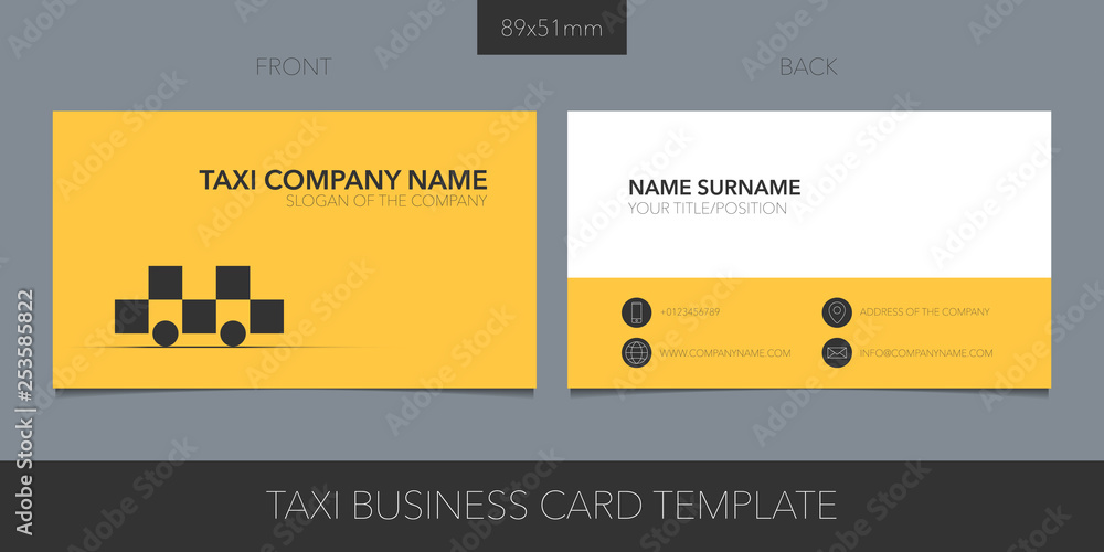 Φωτογραφία Taxi, cab vector template business card with corporate logo, symbol and contact
