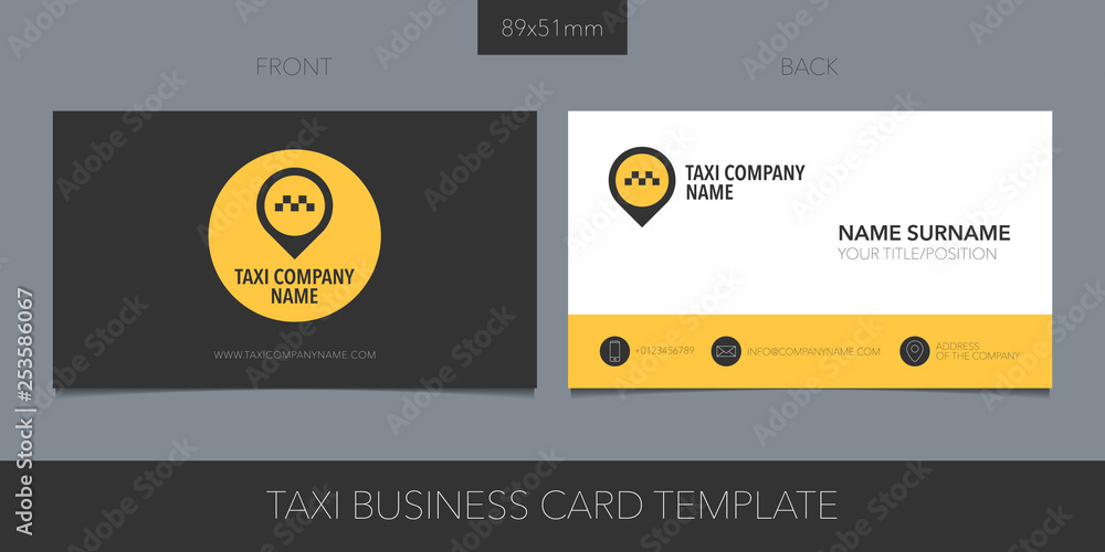 Business card vector template layout design for taxi, cab service Business card vector template layout design for taxi, cab service