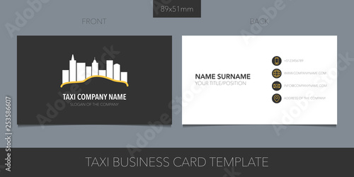Taxi, cab vector layout of business card with logo, icon and template corporate details