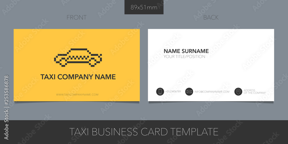 Taxi, cab vector business card with logo, icon and contact details. Taxi, cab vector business card with logo, icon and contact details.