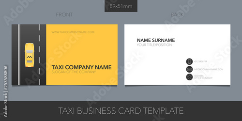 Taxi, cab vector business card template with corporate logo, icon and contact details