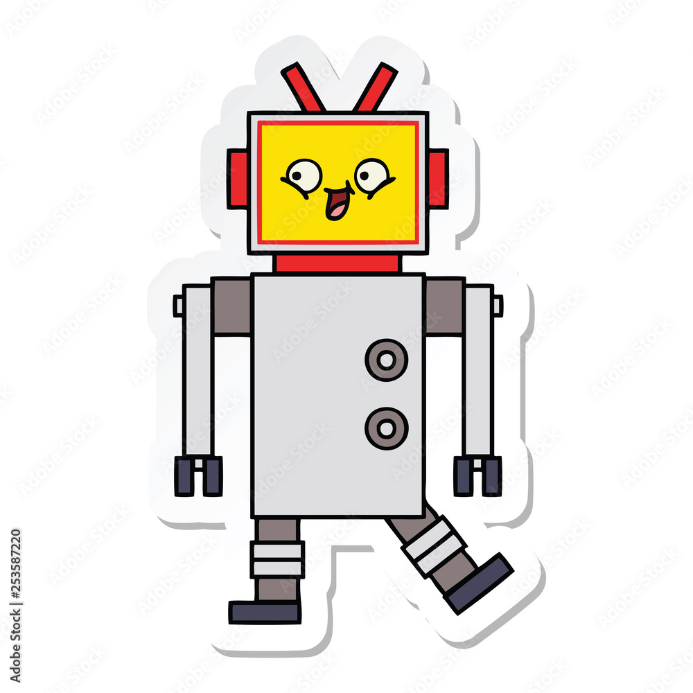 sticker of a cute cartoon robot sticker of a cute cartoon robot