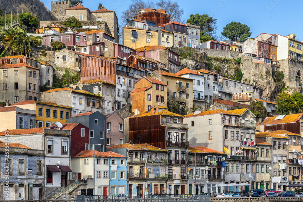 Colourful houses in Riberia in Porto 