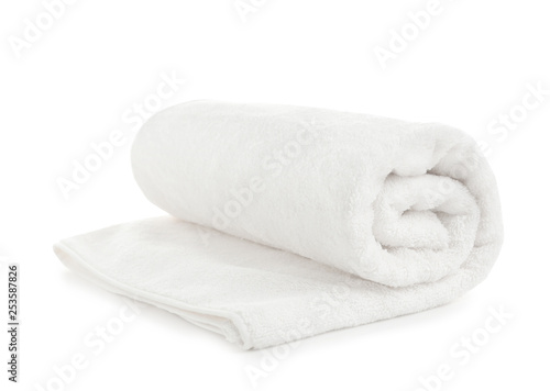 Photography Rolled soft terry towel on white background