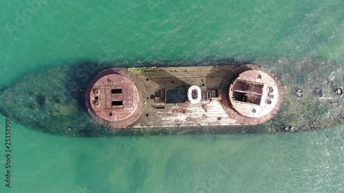 Drone zoom out of the shipwreck of HMAS Cererus off of the coast of Black Rock, Melbourne, Australia photo