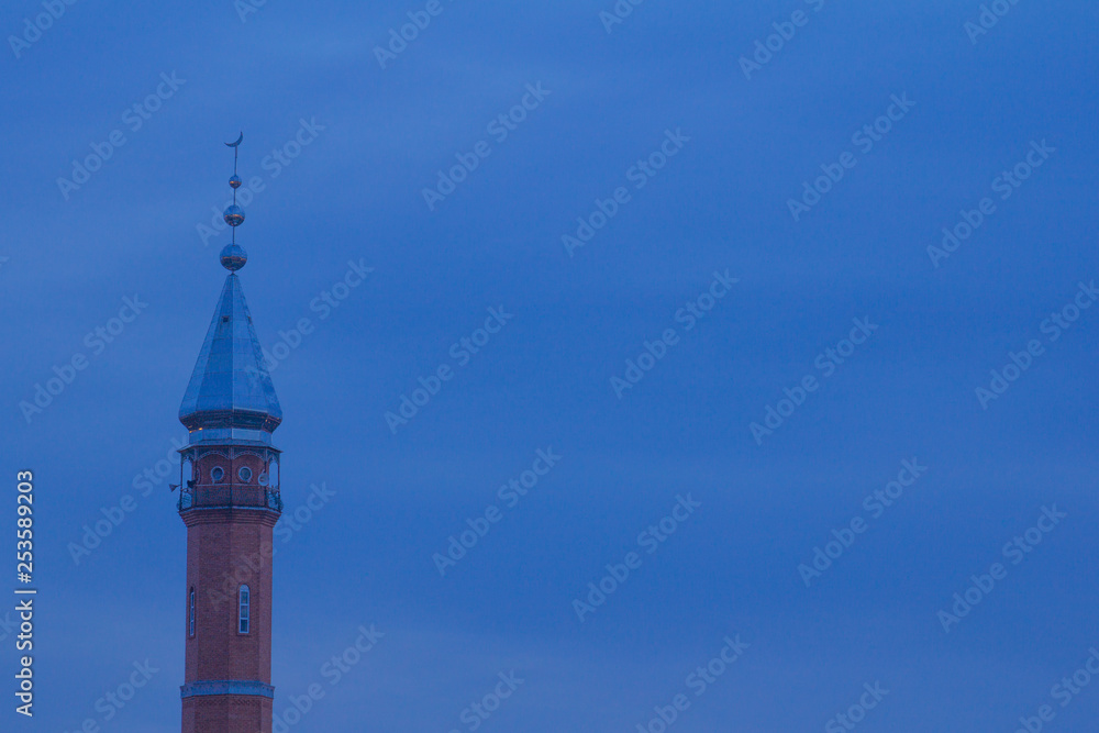 Minaret of the mosque with the moon.