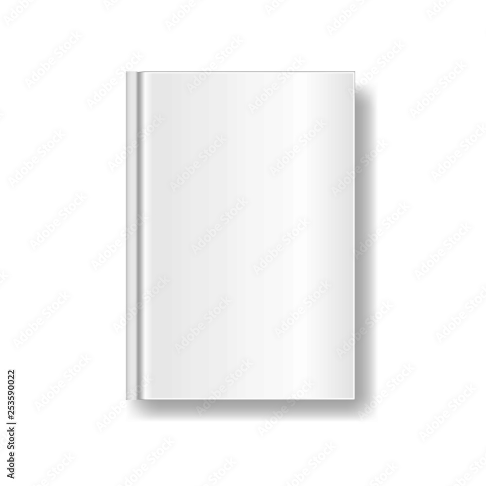 Vector mock up of white blank book cover isolated on grey background. Realistic closed vertical book, magazine or notebook template for your design. In front side of book. Vector mock up of white blank book cover isolated on grey background. Realistic closed vertical book, magazine or notebook template for your design. In front side of book.